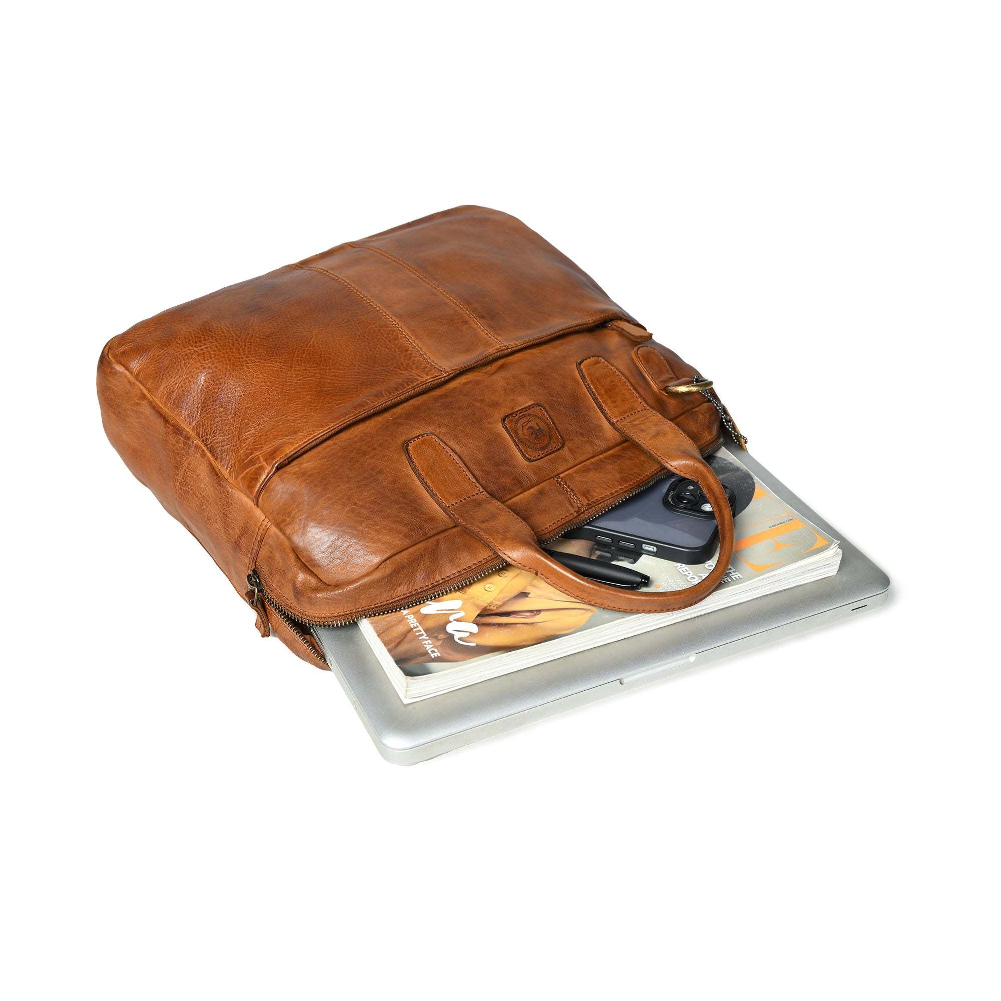 Voyager Premium Leather Laptop Bag - Brown Colour